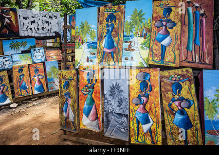 Dipinti naif. Las Terrenas. Penisola di Samana. Repubblica Dominicana. Indie Occidentali. Caraibi Foto Stock