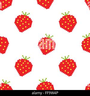 Sfondo senza giunture di pixel-art fragola Illustrazione Vettoriale