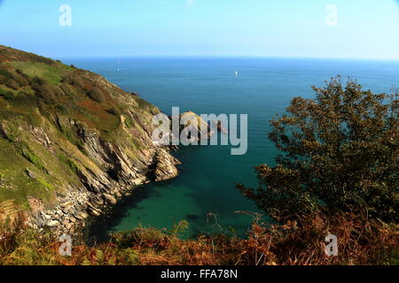 Vedute costiere, parte del South West Coast Path, National Trust, Devon, Inghilterra. Foto Stock