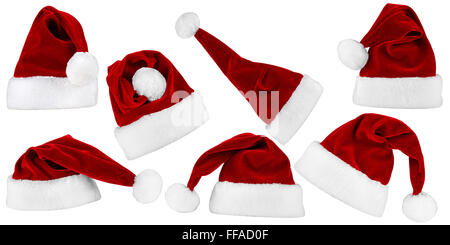 Raccolta di rosso bianco cappelli di Babbo Natale Foto Stock