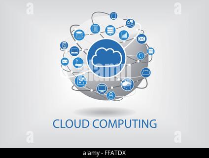 Il cloud computing visualizzate mediante i dispositivi collegati e il Globe Illustrazione Vettoriale