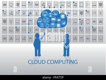 Illustrazione Vettoriale di icona persone nella parte anteriore del cloud computing Illustrazione Vettoriale