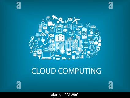 Il cloud computing concetto con varie icone Illustrazione Vettoriale