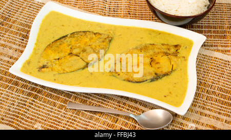 Pesce caldine è un autentico stile di goan giallo curry di pesce in cui il pesce è cotto con il latte di cocco in modo non è molto piccante ma m Foto Stock