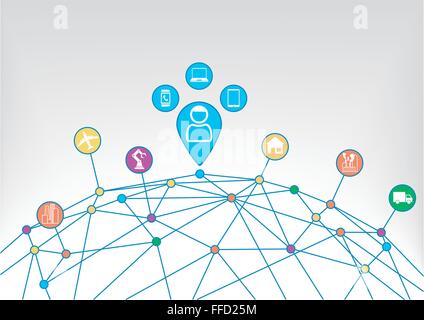 I dispositivi collegati alla rete wireless di internet delle cose Illustrazione Vettoriale