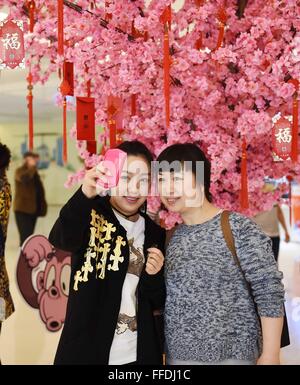 Harbin, la Cina della Provincia di Heilongjiang. 12 Feb, 2016. La gente visita un parco indoor nel nuovo anno a Harbin, città capitale del nord-est della Cina di Provincia di Heilongjiang, Feb 12, 2016. Credito: Wang Jianwei/Xinhua/Alamy Live News Foto Stock