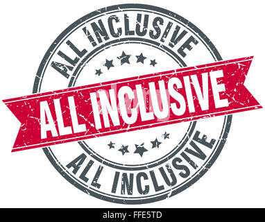 All inclusive rotondo rosso vintage grunge timbro a nastro Foto Stock