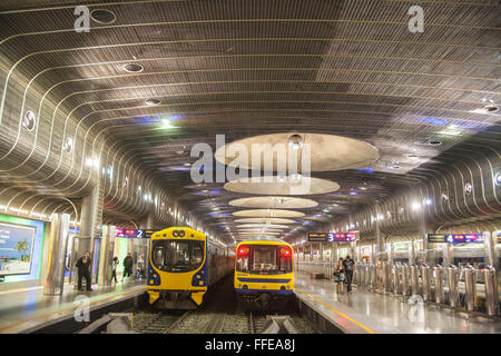 Struttura di vetro e acciaio che di Britomart treno hub di trasporto a Auckland,l'isola nord,Nuova Zelanda,pacifico, Foto Stock