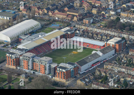 Una veduta aerea di Brisbane Road. La casa di Leyton Orient FC Foto Stock