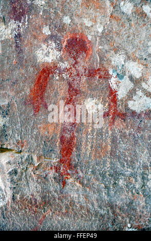 Nativi americani popolo Sinagua pittogrammi disegnato o dipinto sulla parete di roccia, Prehistoric rock art,scene di caccia,cerimonia religiosa Foto Stock