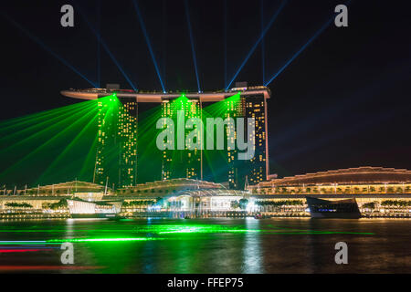 Laser show, Marina Bay Sands Hotel, Singapore, Asia Foto Stock