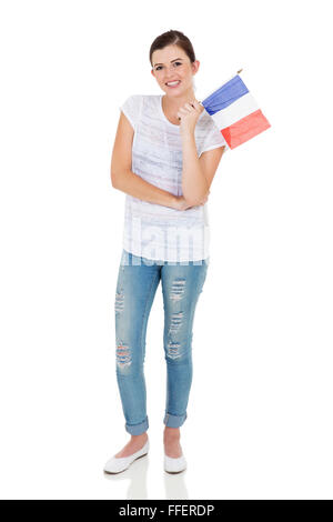 Stupendo giovane donna holding bandiera della Francia Foto Stock