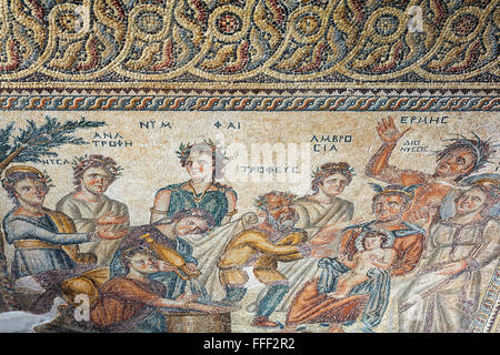 Pavimento a mosaico in casa di Aion (IV secolo), Paphos, Cipro Foto Stock