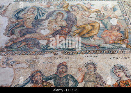 Pavimento a mosaico in casa di Aion (IV secolo), Paphos, Cipro Foto Stock