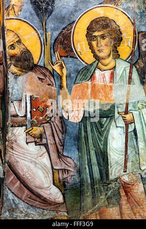 Affresco bizantino (XII secolo), la Chiesa dei Santi Gioacchino e Anna, Kaliana, monti Troodos, Cipro Foto Stock