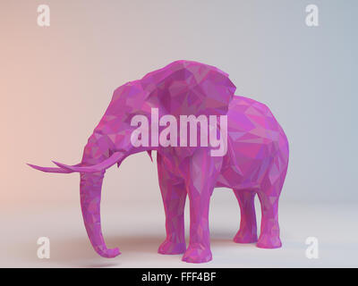 3D bassa rosa poli animale all'interno di una fase di bianco con alta qualità di rendering per essere usato come un logo, medaglia, simbolo, forma, emblema Foto Stock