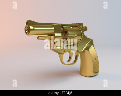 3D Golden gun all'interno di una fase di bianco Foto Stock