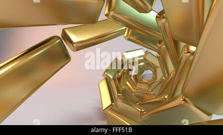Golden Abstract Background creato da cubetti a spirale lungo la scanalatura Foto Stock