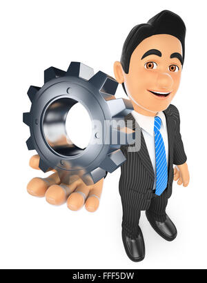3d la gente di affari. imprenditore con un ingranaggio isolati a sfondo bianco. Foto Stock