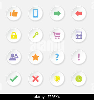 [JPEG] colorata web icon set 2 sul cerchio bianco pulsante con ombra morbida Foto Stock
