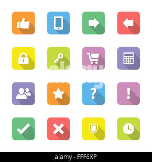 [JPEG] colorata web icon set 2 sul rettangolo arrotondato con lunga ombra Foto Stock