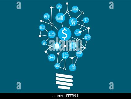 La nuova tecnologia digitale all'interno di società di servizi finanziari. Idea creativa trovare rappresentato dalla lampadina. Illustrazione Vettoriale