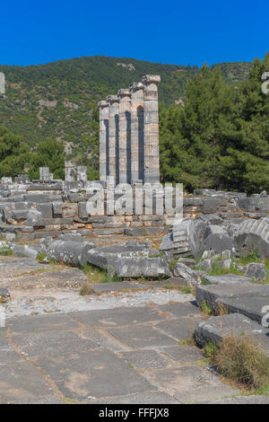 Tempio di Atena, resti di antiche Priene, Aydin Provincia, Turchia Foto Stock