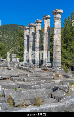 Tempio di Atena, resti di antiche Priene, Aydin Provincia, Turchia Foto Stock