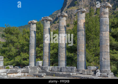 Tempio di Atena, resti di antiche Priene, Aydin Provincia, Turchia Foto Stock