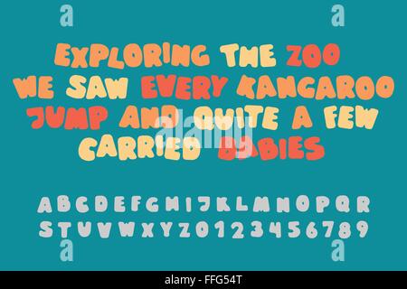 Set di isolato in stile cartoon, fumetti alfabeto lettere e numeri. vettore, bold font type design. bambini prenota scritte in carattere tipografico Illustrazione Vettoriale