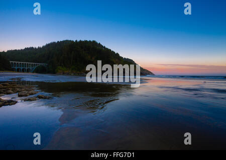 Heceta Head Beach si trova sulla bellissima Oregon Coast al tramonto su una chiara serata estiva vicino al tramonto. Foto Stock