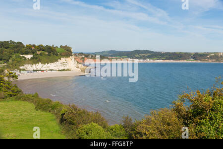 Vista della birra e Seaton spiagge e di Lyme Bay in East Devon England Regno Unito da South West Coast Path Foto Stock