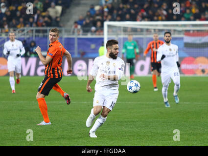 LVIV, Ucraina - 25 novembre 2015: Dani Carvajal del Real Madrid in azione durante le partite di UEFA Champions League contro l'FC Shakhtar Donetsk a Arena Lviv stadium Foto Stock