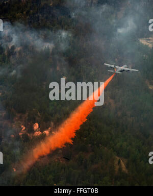 La 153Airlift Wing dal Cheyenne WY utilizzare un aria modulare sistema antincendio in dotazione C-130 Hercules gli aeromobili a sostegno dell'Waldo Canyon wild fire in Colorado Springs, CO il 27 giugno 2012. Quattro MAFFS-velivolo dotato dal 302nd e 153Airlift ali è volato a sostegno dell'U.S. Servizio forestale come essi combatterono contro gli incendi in Colorado. MAFFS è un self-contained antenna sistema antincendio che può scaricare 3.000 galloni di acqua o ritardante del fuoco in meno di cinque secondi, copre un area di un quarto di miglio di lunghezza da 100 piedi largo. Foto Stock