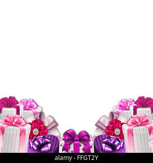 Confine di decorazione - telaio - scatole regalo con archetti e nastri Foto Stock