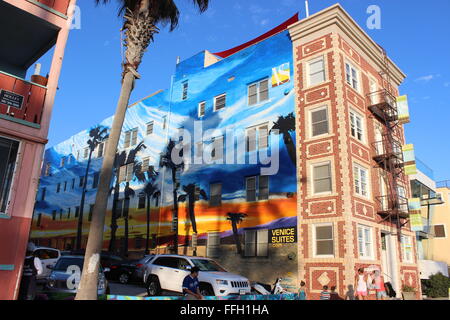 Arte di strada su edificio, Venice Beach Boardwalk, Los Angeles Foto Stock