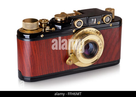 Vintage fotocamera, isolato su uno sfondo bianco, percorso di clipping incluso. Foto Stock