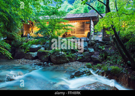 L'outdoor giapponese Onsen vasche a Misatokan in GUNMA, Giappone Foto Stock