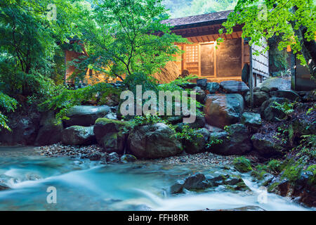 L'outdoor giapponese Onsen vasche a Misatokan in GUNMA, Giappone Foto Stock