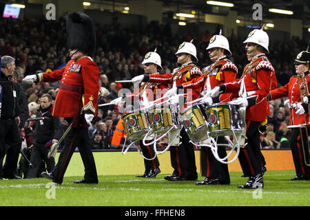 Principato Stadium di Cardiff, Galles. Xiii Febbraio, 2016. RBS 6 Nazioni campionati. Il Galles contro Scozia. La terza Royal Welsh Regimental Band in pre-match di intrattenimento. Credito: Azione Sport Plus/Alamy Live News Foto Stock