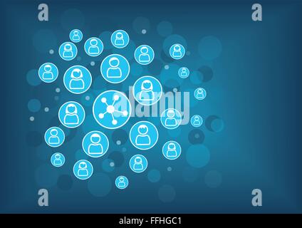 Social networking concept come illustrazione vettoriale. Sfocare lo sfondo con le icone delle persone collegate le une alle altre Illustrazione Vettoriale