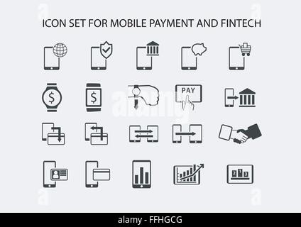 Vettore semplice icon set per la telefonia mobile di pagamento e i sistemi di pagamento elettronici. Illustrazione Vettoriale