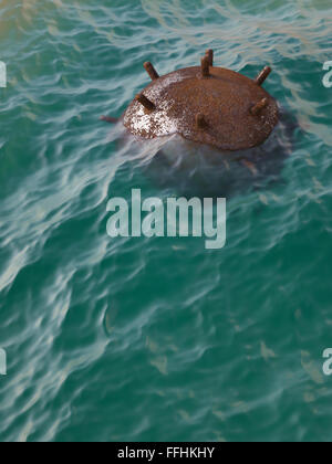 Ancoraggio vecchia miniera di contatto nel mare di close-up Foto Stock