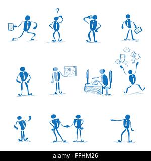 Business man Working Set di routine quotidiana disegnare a mano Illustrazione Vettoriale