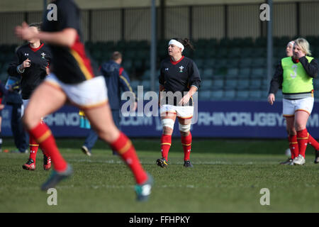 Gnoll, Wales, Regno Unito. Xiv Feb, 2016.galles v Scozia - Donne RBS 6 Nazioni 2016 - Sian Williams durante il warm up prima della partita. Credito: © Samuel Bay/Alamy Live News Foto Stock