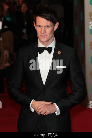 Londra - Feb 14, 2016: Matt Smith assiste l'EE Bafta British Academy Film Awards presso la Royal Opera House on Feb 14, 2016 in L Foto Stock