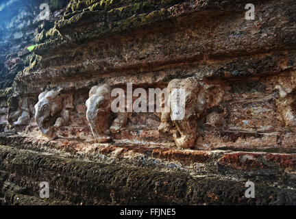 Frammento di antico muro con elefanti scolpiti, Polonnaruwa, Sri Lanka Foto Stock