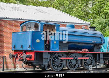 Treno storico sul display alla stazione Havenstreet Isle of Wight Steam Railway Line, Sud Est Inghilterra Foto Stock