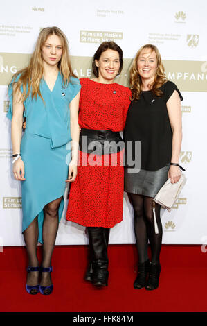 Lilith Stangenberg, Nicolette Krebitz e Silke Bodenbender presso la reception NRW 2016 durante il 66° Festival Internazionale del Cinema di Berlino / Berlinale 2016 a Landesvertretung la Renania settentrionale-Vestfalia il 14 febbraio 2016 a Berlino, Germania. Foto Stock