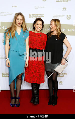 Lilith Stangenberg, Nicolette Krebitz e Silke Bodenbender presso la reception NRW 2016 durante il 66° Festival Internazionale del Cinema di Berlino / Berlinale 2016 a Landesvertretung la Renania settentrionale-Vestfalia il 14 febbraio 2016 a Berlino, Germania. Foto Stock